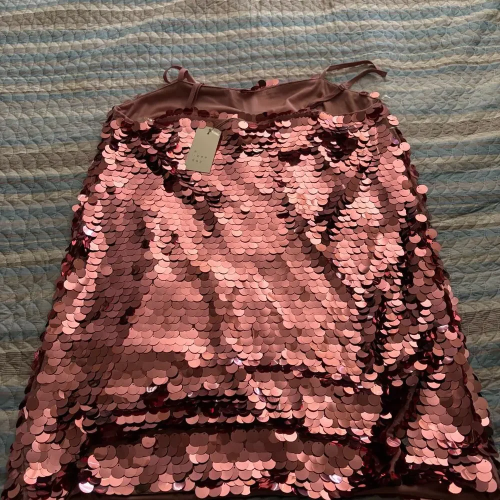 Pink Paillette Sequin Mini Dress XXL Large Disk Sparkle Party Cocktail Shift - Picture 7 of 9